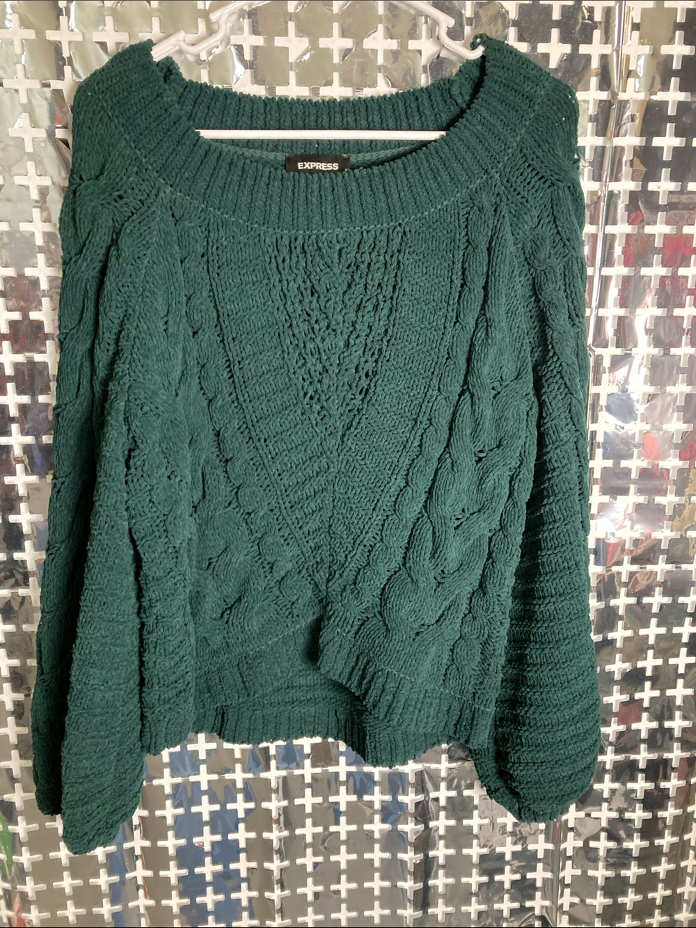 Express Forest Green Cable Knit Scoop Neck Sweater